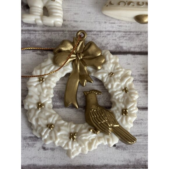 7 Victorian Style Ivory & Gold Vintage Holiday Christmas Tree Ornaments - Picture 4 of 10